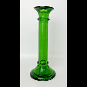 Vintage Bright Green Glass Candlestick Single 8"H Tall Taper Handblown